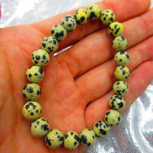 Dalmatian Jasper 8mm Round 7" Stretchy Gemstone Bracelet